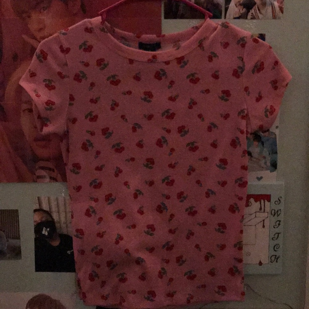 Pink shirt with cherries